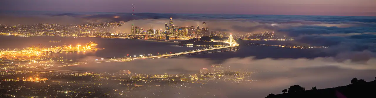 Fine-art photograph, “San Francisco Bay Skyline Panorama, Clear Break - San Francisco 5DM44491 Pano,” from the Panoramic collection.