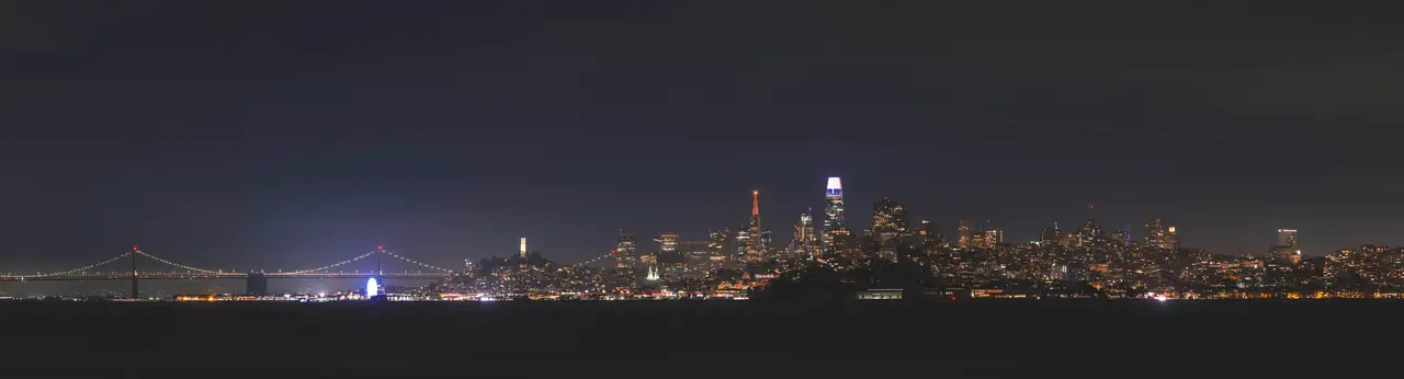 Fine-art photograph, “San Francisco Bay Skyline Panorama, Wild Horizon - San Francisco FIV9173 Pano,” from the Panoramic collection.