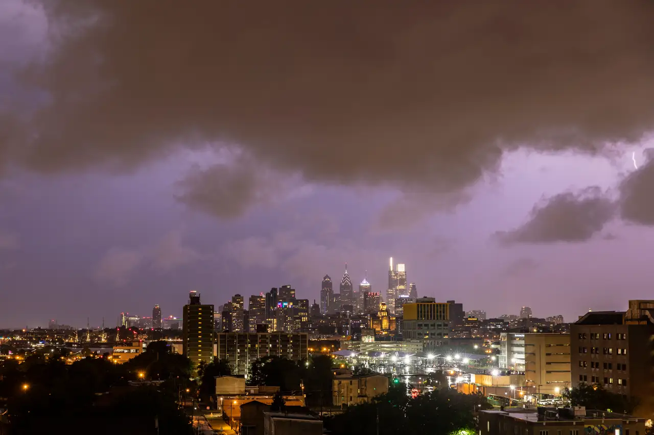 Fine-art photograph, “Storm Clouds Over Philadelphia Skyline - 5DM40602,” from the Pennsylvania - Philly collection.