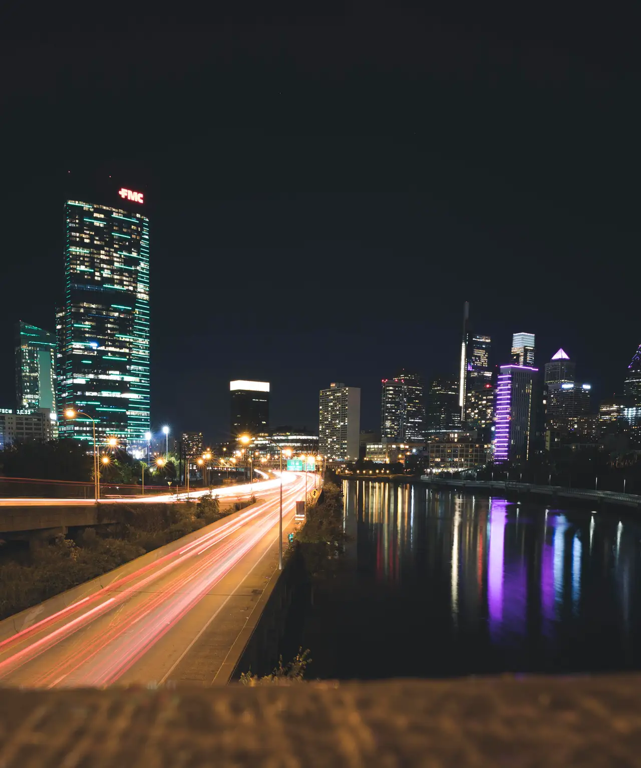 Fine-art photograph, “Schuylkill Expressway Light Trails to Center City, City Signal - 5DM49203,” from the Pennsylvania - Philly collection.