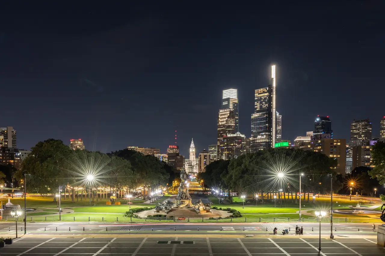 Fine-art photograph, “Philadelphia Skyline Beyond Eakins Oval - FIV6321,” from the Pennsylvania - Philly collection.