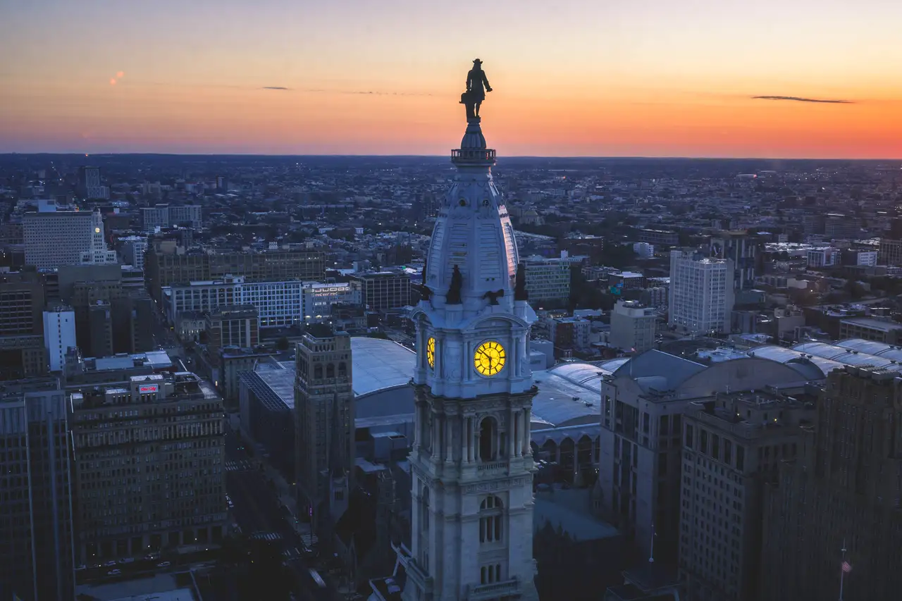 Fine-art photograph, “City Hall Clock Tower Over Center City - FIV6342,” from the Pennsylvania - Philly collection.