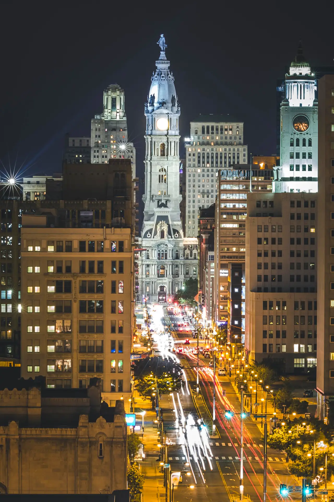 Fine-art photograph, “Philadelphia City Hall and Broad Street at Night - IMG 9010,” from the Pennsylvania - Philly collection.