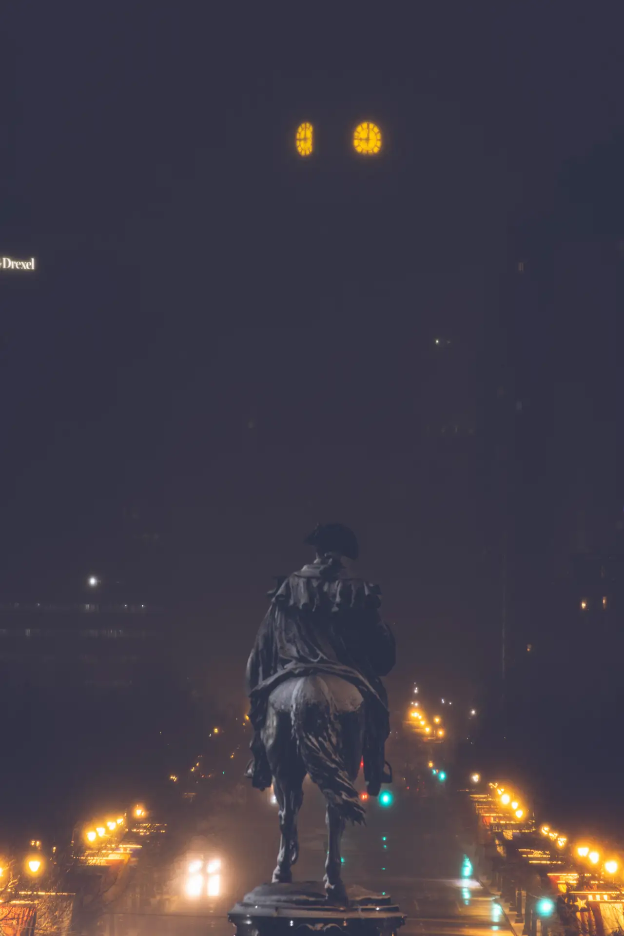Fine-art photograph, “George Washington Statue at Eakins Oval at Night, Harbor Light - RFIV5016,” from the Pennsylvania - Philly collection.