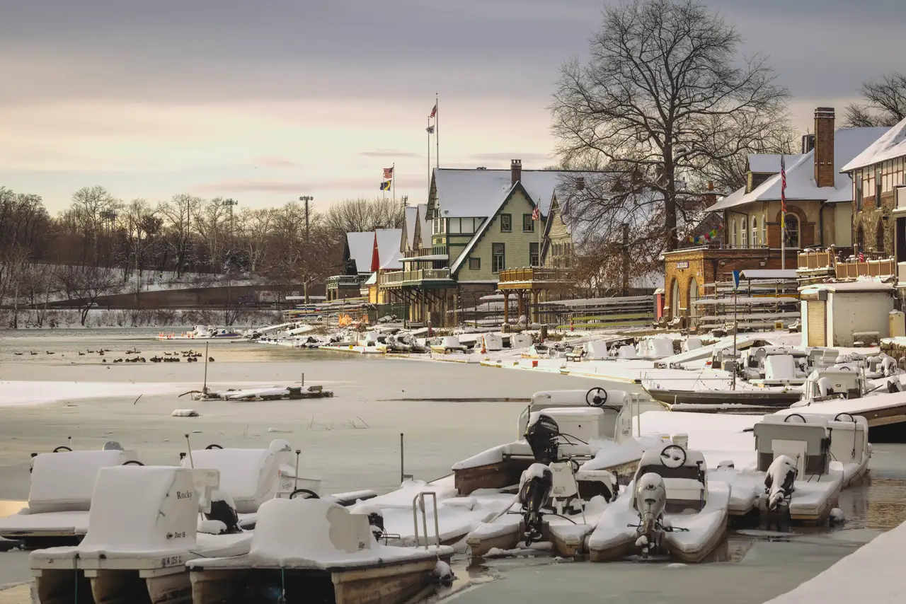 Fine-art photograph, “Boathouse Row in Winter - RFIV5714,” from the Pennsylvania - Philly collection.