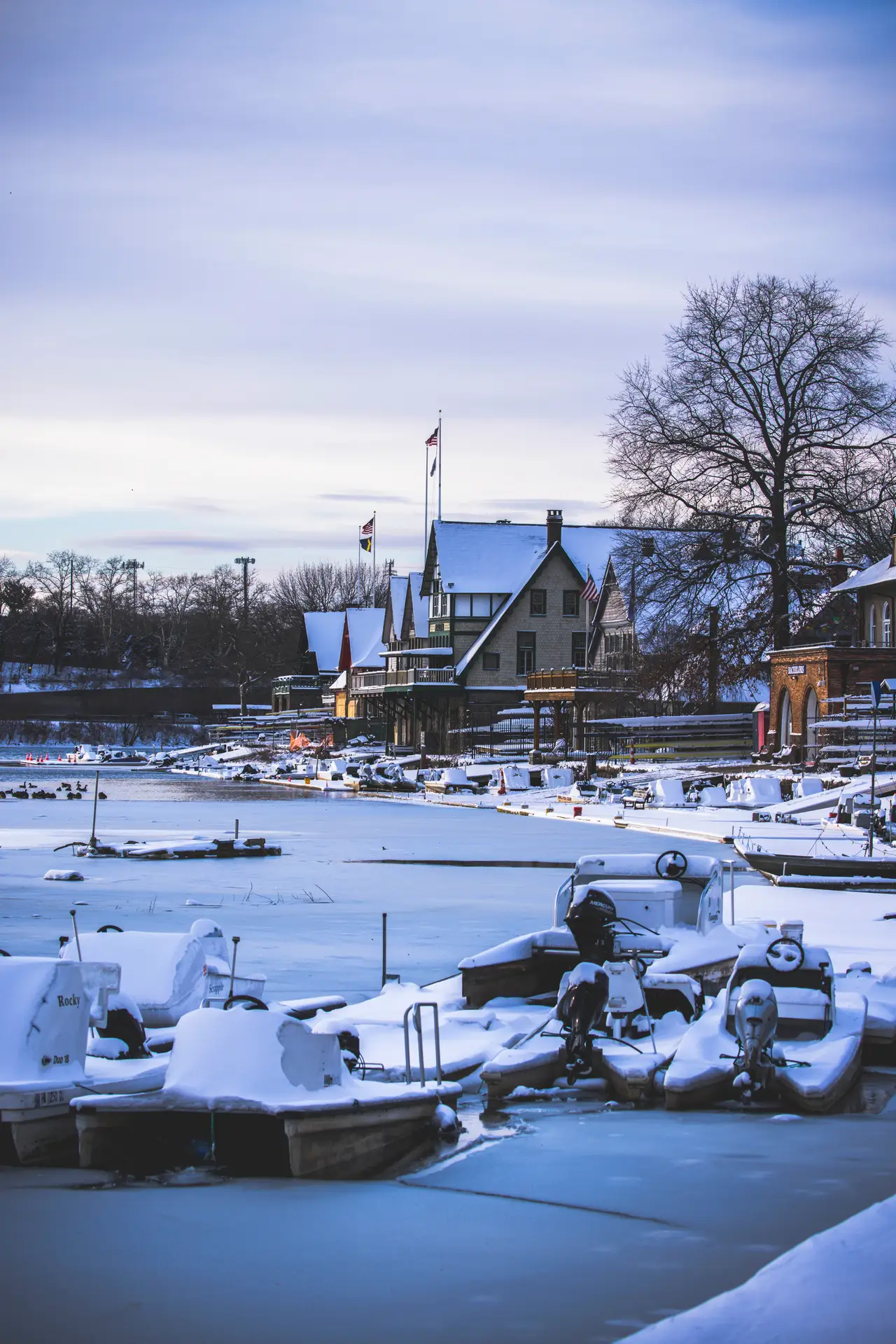 Fine-art photograph, “Boathouse Row at Winter Blue Hour - RFIV5716,” from the Pennsylvania - Philly collection.