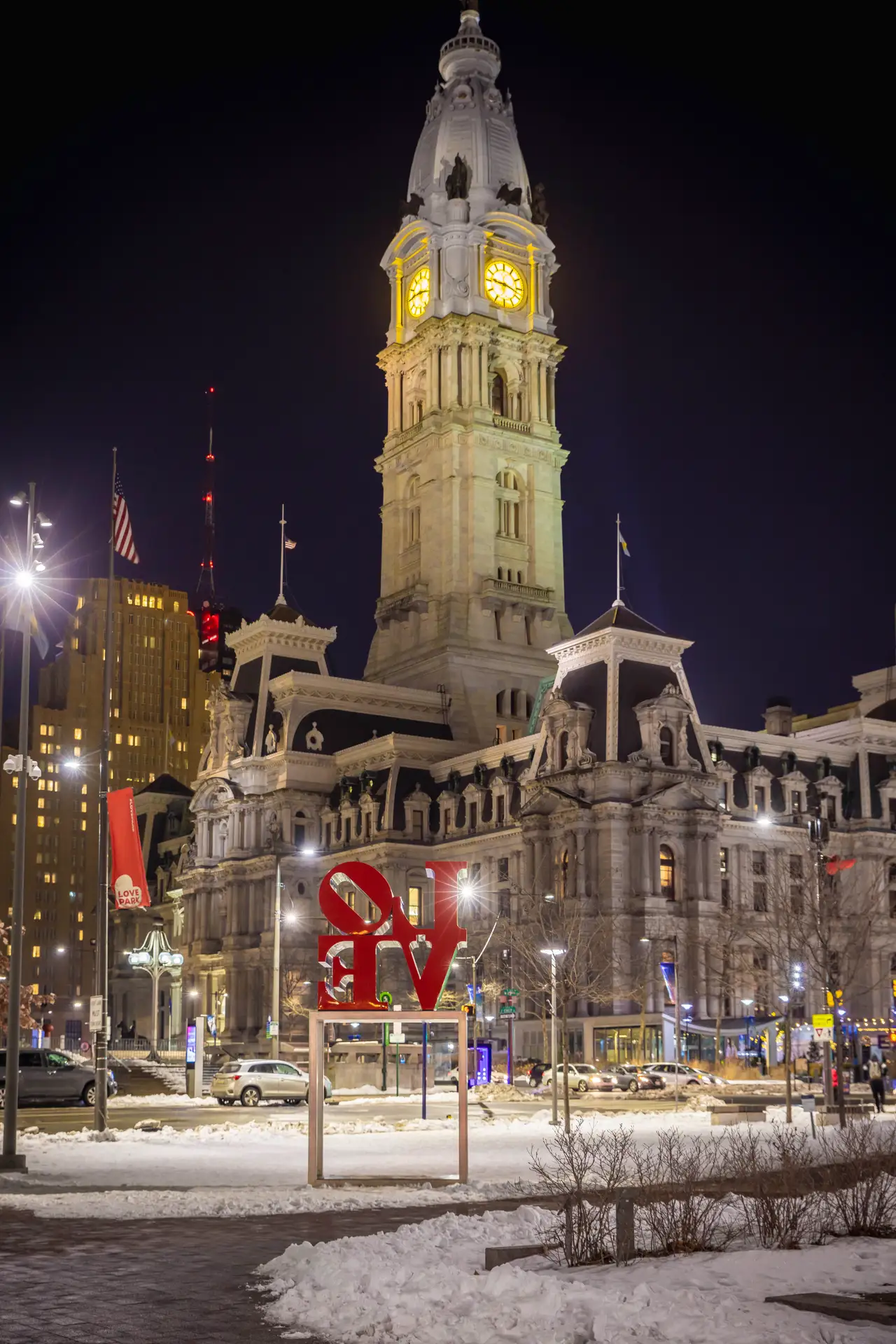 Fine-art photograph, “Philadelphia LOVE Sculpture in Snow - RFIV6223,” from the Pennsylvania - Philly collection.