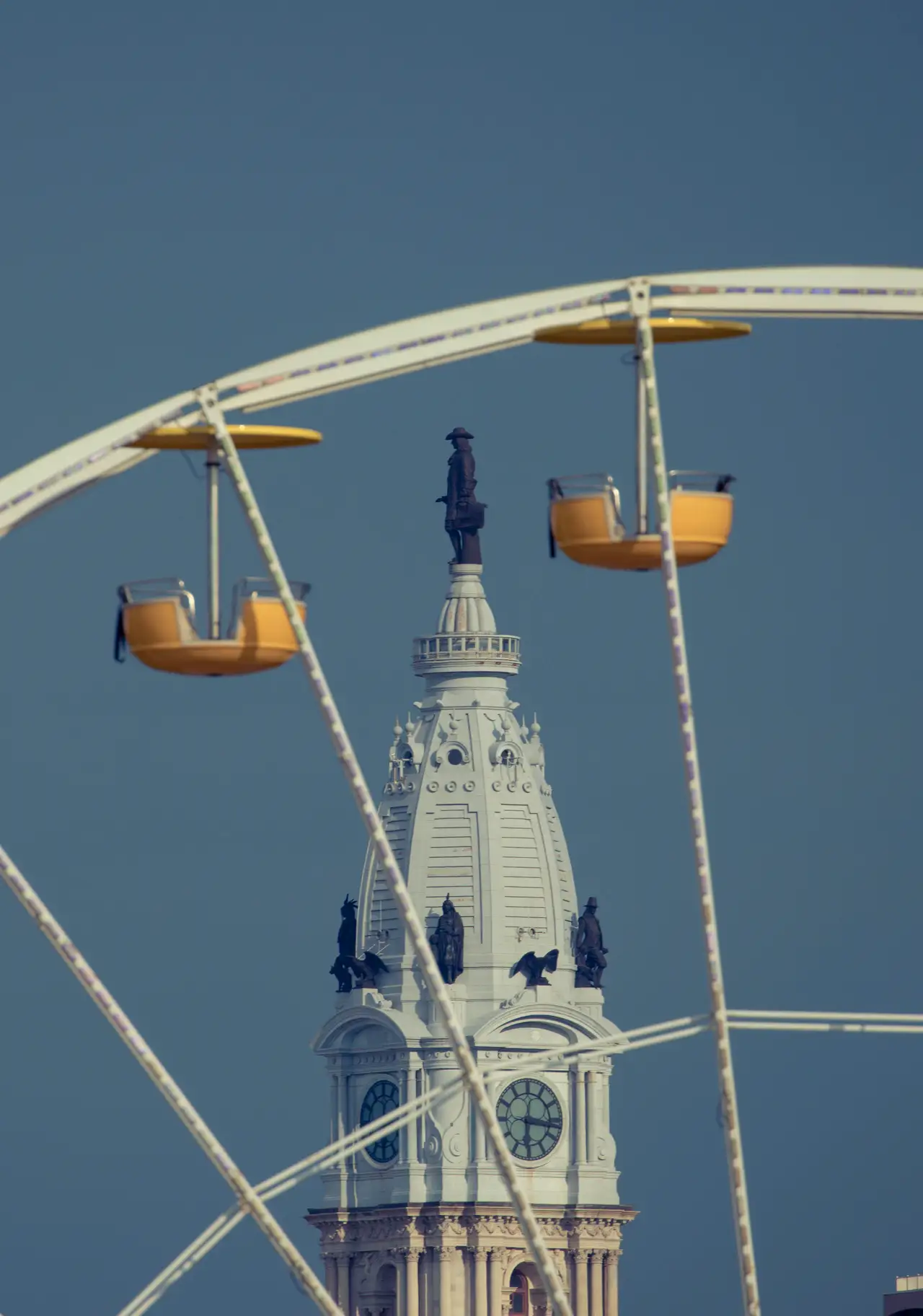 Fine-art photograph, “Philadelphia City Hall Through a Ferris Wheel, Tower Light - RFIV7253,” from the Pennsylvania - Philly collection.