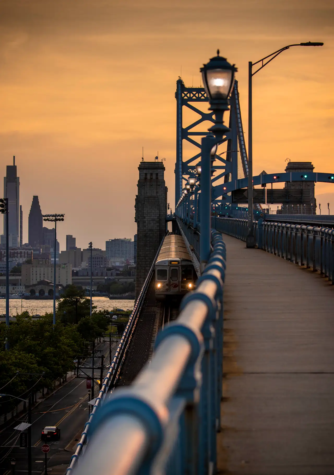 Fine-art photograph, “Benjamin Franklin Bridge at Sunset - RFIV7595,” from the Pennsylvania - Philly collection.