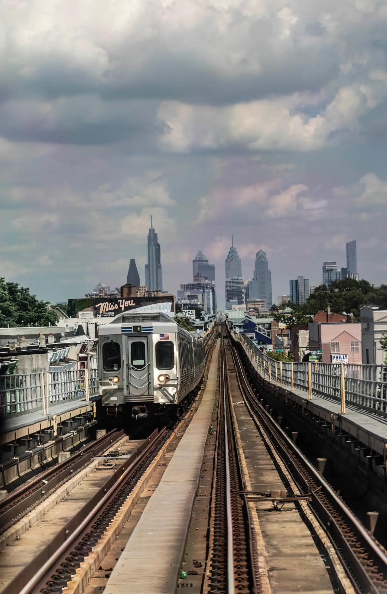 Fine-art photograph, “Market-Frankford Line Train Approaching Center City Philadelphia - RFIV8550,” from the Pennsylvania - Philly collection.