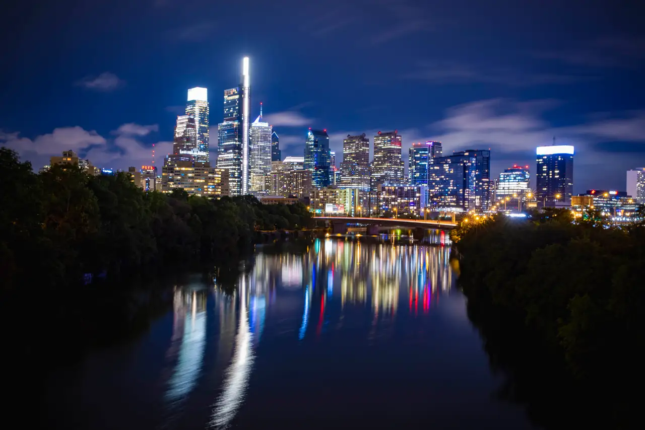 Fine-art photograph, “Philadelphia Skyline and Schuylkill Reflections - RFIV9793,” from the Pennsylvania - Philly collection.