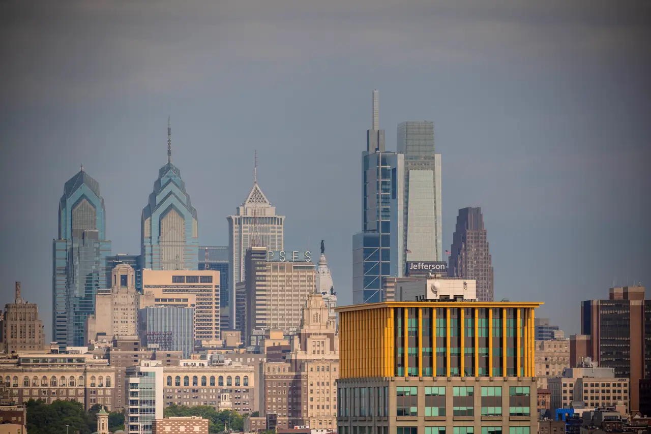 Fine-art photograph, “Center City Towers in Evening Haze - RFIV9830,” from the Pennsylvania - Philly collection.