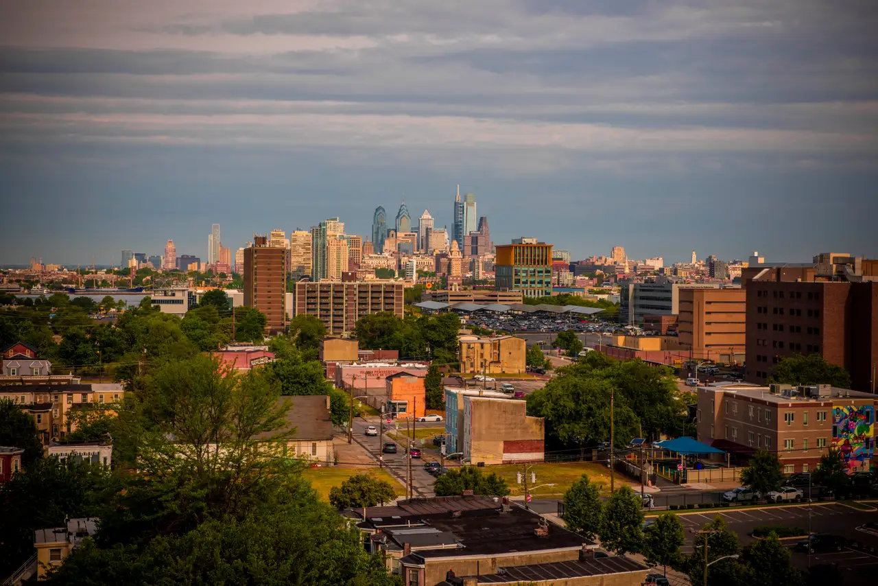 Fine-art photograph, “Philadelphia Skyline from University City, Harbor Light - RFIV9842,” from the Pennsylvania - Philly collection.
