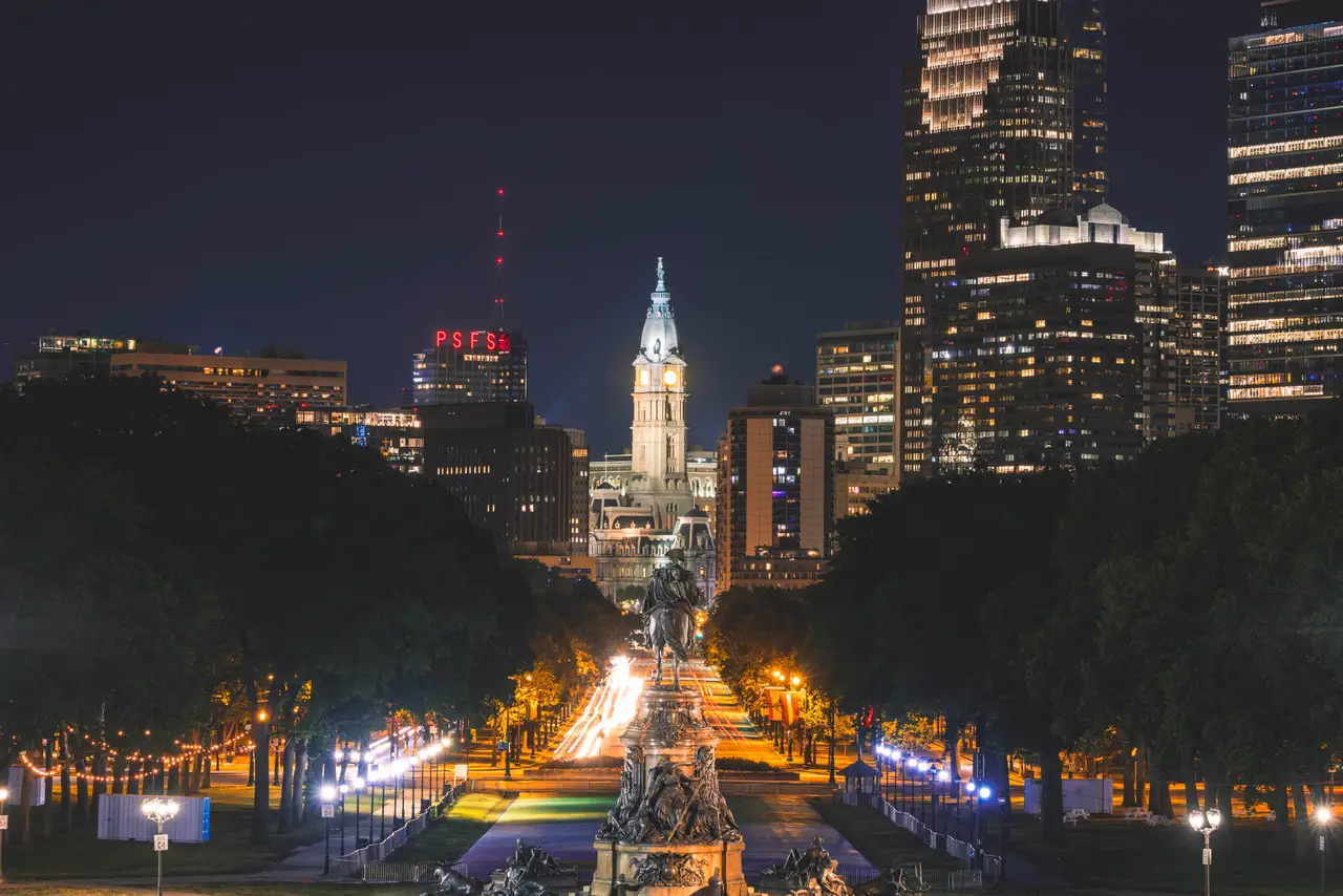 Fine-art photograph, “Philadelphia Skyline Along Benjamin Franklin Parkway - RFIV9917,” from the Pennsylvania - Philly collection.