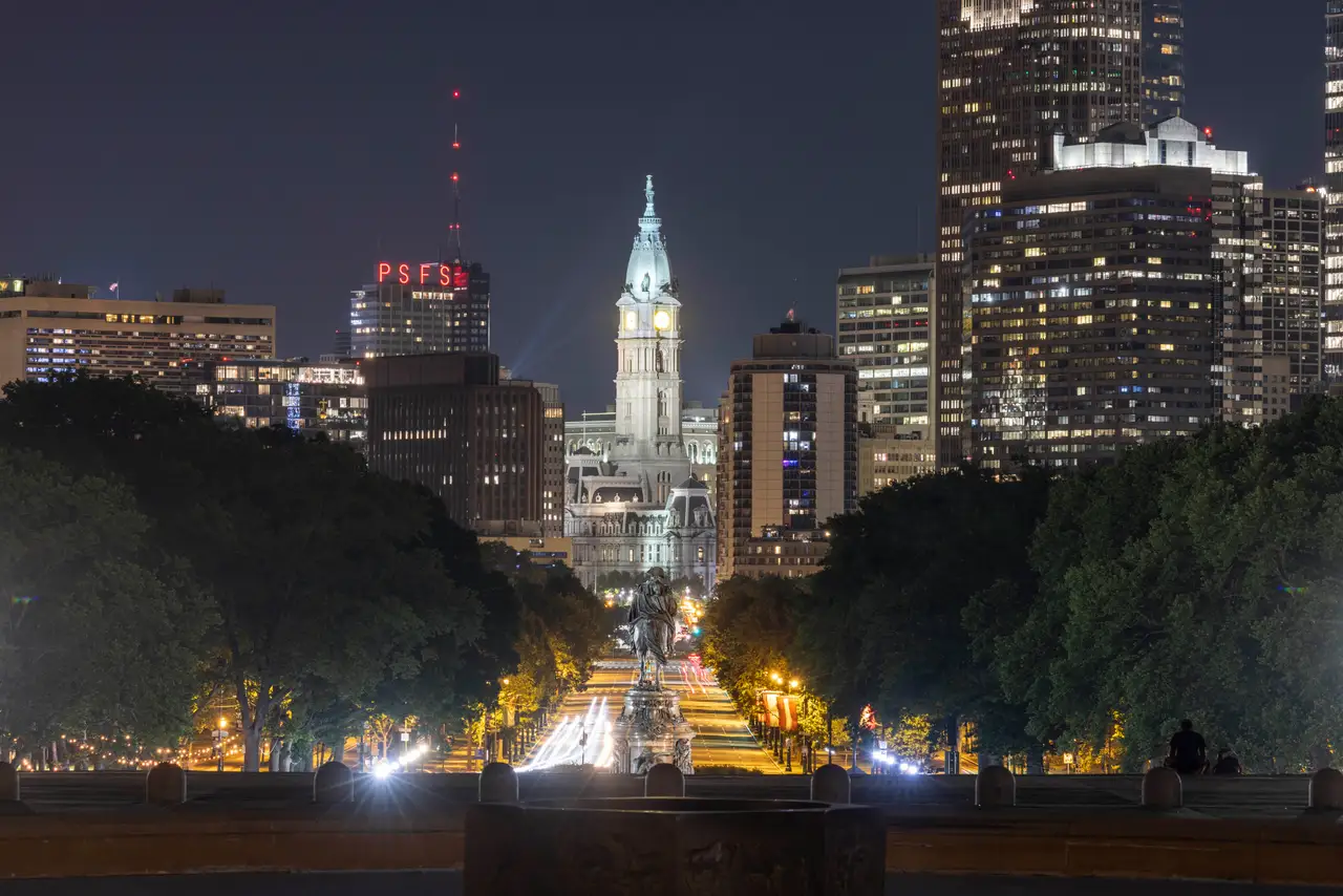 Fine-art photograph, “City Hall and Center City After Dark - RFIV9926,” from the Pennsylvania - Philly collection.