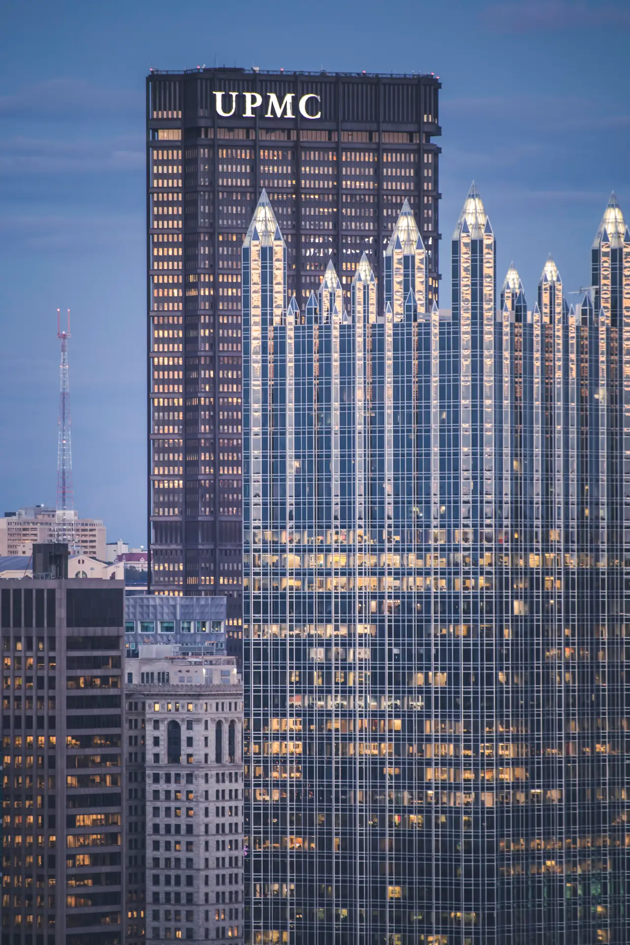 Fine-art photograph, “UPMC Tower at Blue Hour - 5DM40003,” from the Pennsylvania - Pittsburgh collection.