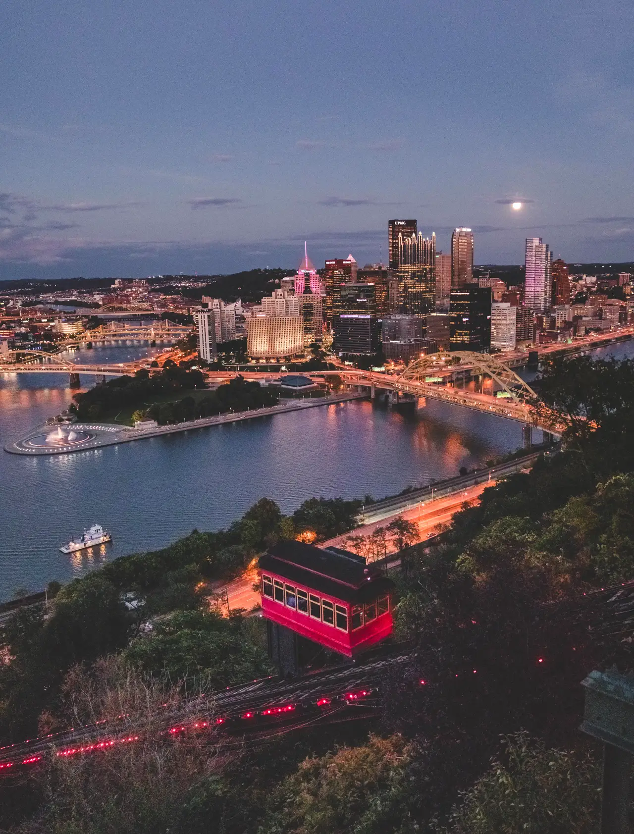Fine-art photograph, “Pittsburgh Skyline from Mount Washington, The Long Descent - 5DM40017,” from the Pennsylvania - Pittsburgh collection.