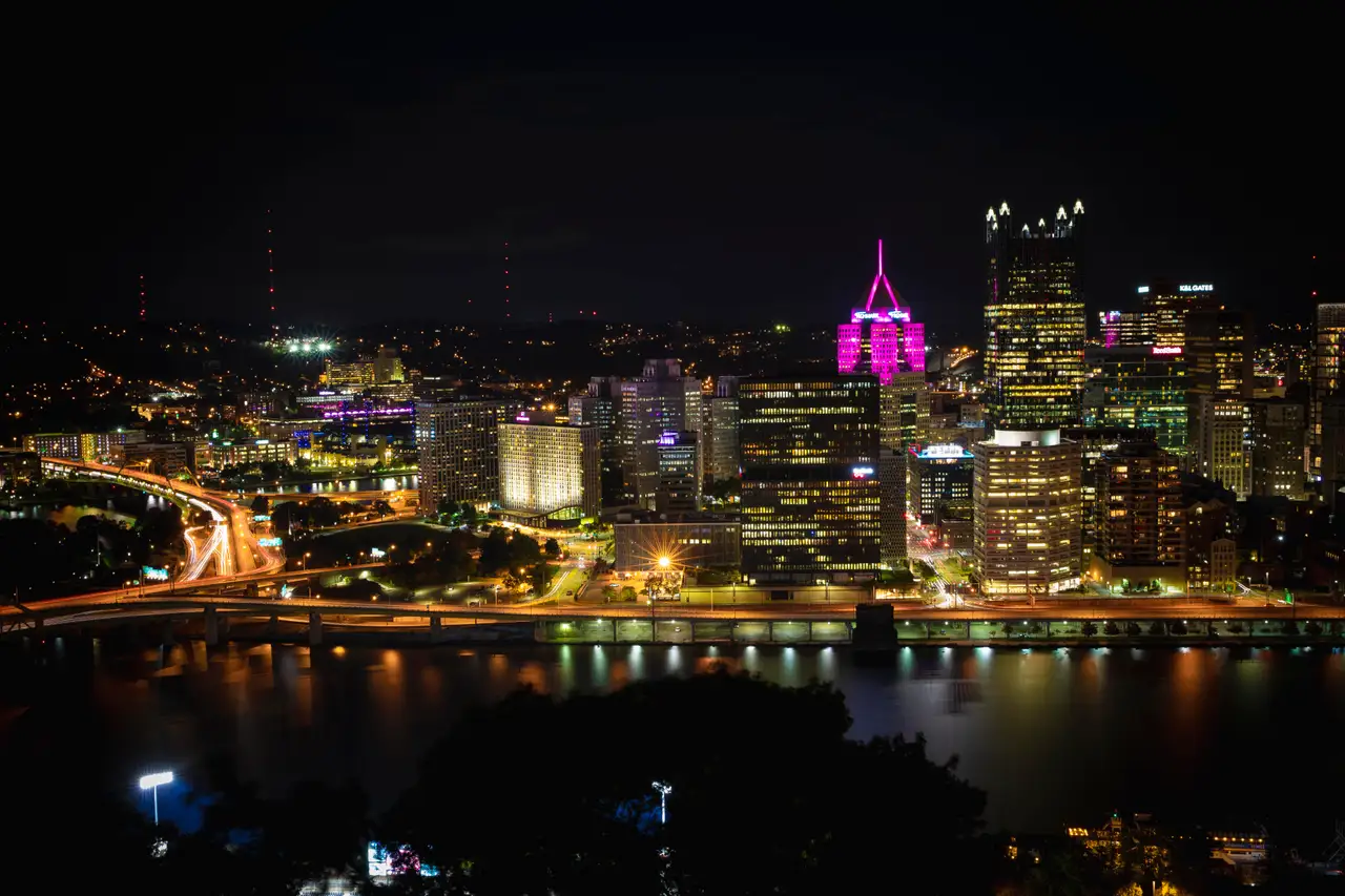 Fine-art photograph, “Pittsburgh Downtown Towers and River Lights from Mount Washington - 5DM40082,” from the Pennsylvania - Pittsburgh collection.