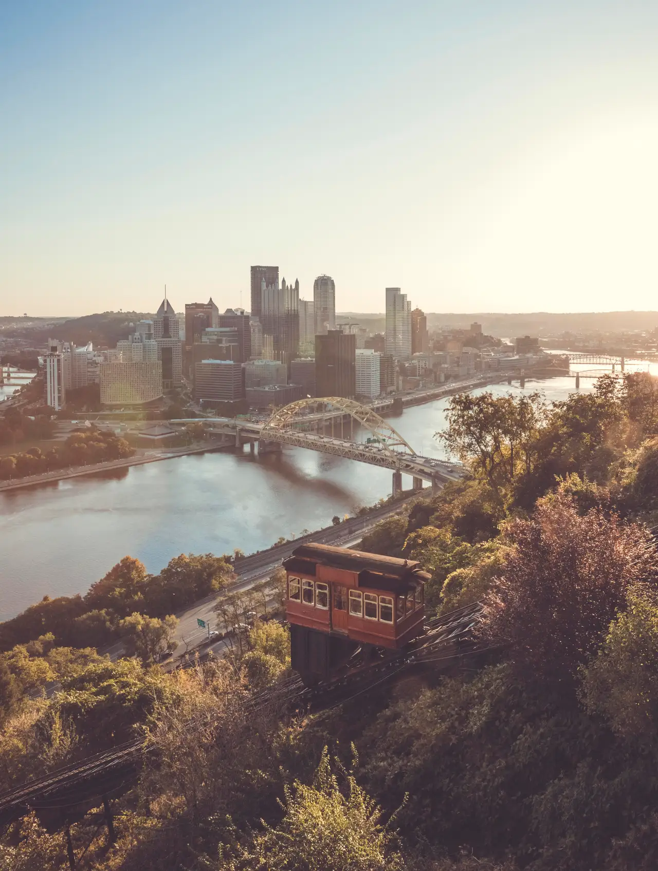 Fine-art photograph, “Duquesne Incline Above the Three Rivers - 5DM49676,” from the Pennsylvania - Pittsburgh collection.