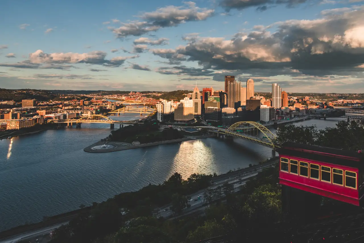 Fine-art photograph, “Duquesne Incline Above Pittsburgh, Tide of Light - 5DM49881,” from the Pennsylvania - Pittsburgh collection.
