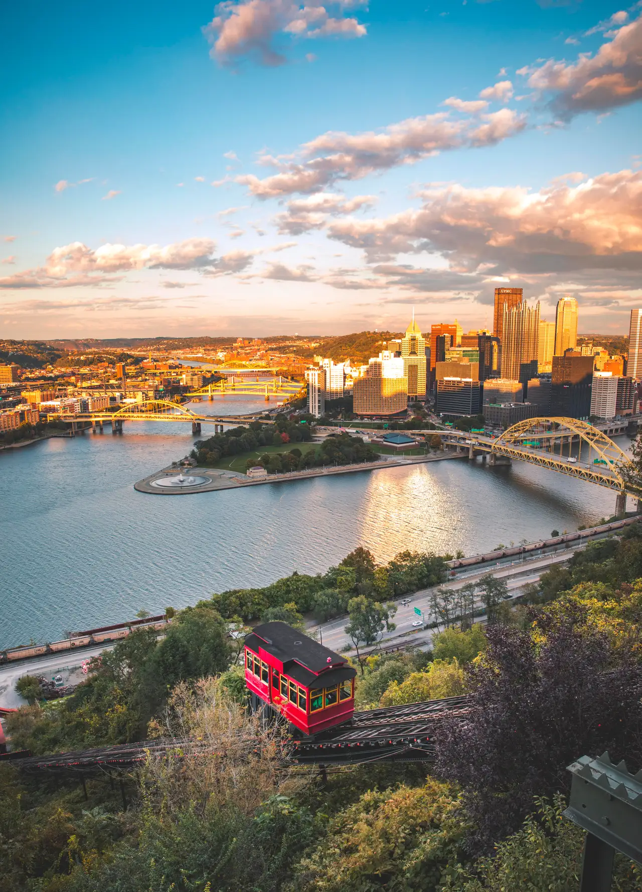 Fine-art photograph, “Duquesne Incline and Pittsburgh Skyline, Urban Weather - 5DM49893,” from the Pennsylvania - Pittsburgh collection.