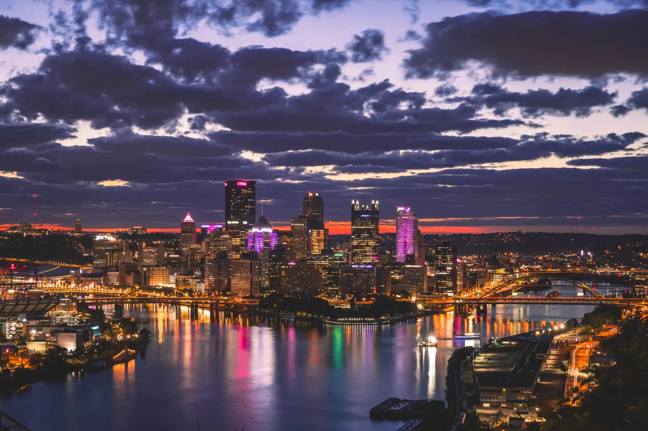 Fine-art photograph, “Pittsburgh Three Rivers at Blue Hour, Evening Momentum - 5M2A1574,” from the Pennsylvania - Pittsburgh collection.