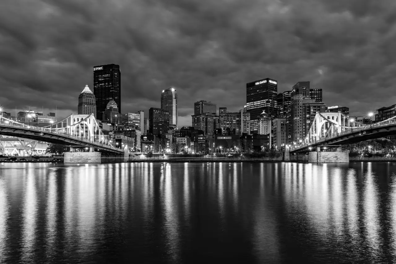 Fine-art photograph, “Pittsburgh Skyline and Bridges in Black and White - 5M2A1838,” from the Pennsylvania - Pittsburgh collection.