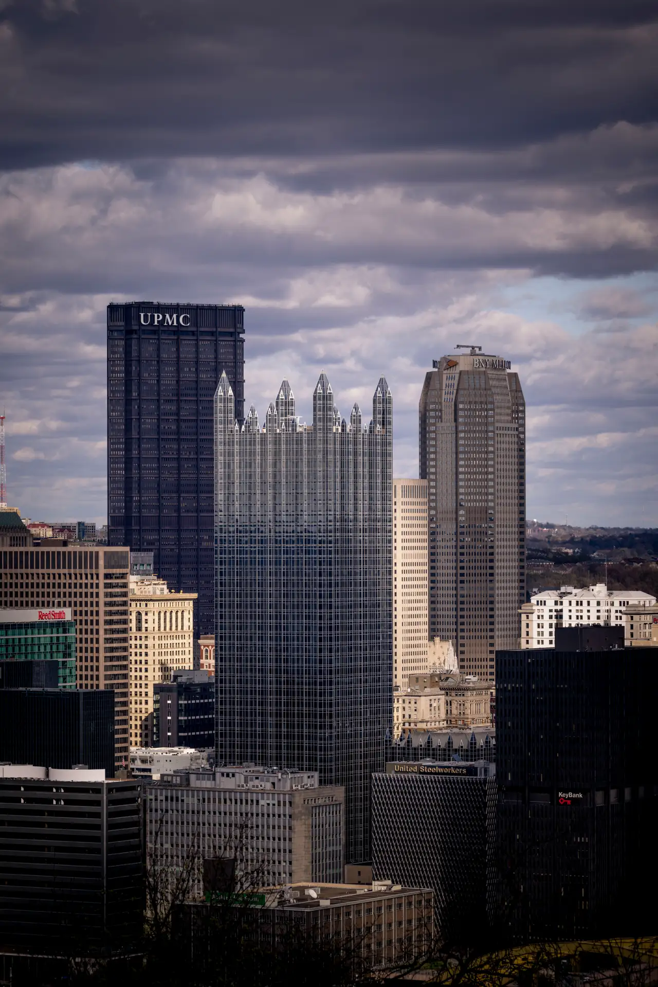 Fine-art photograph, “Pittsburgh Downtown in Storm Clouds, Midnight Current - FIV9572,” from the Pennsylvania - Pittsburgh collection.