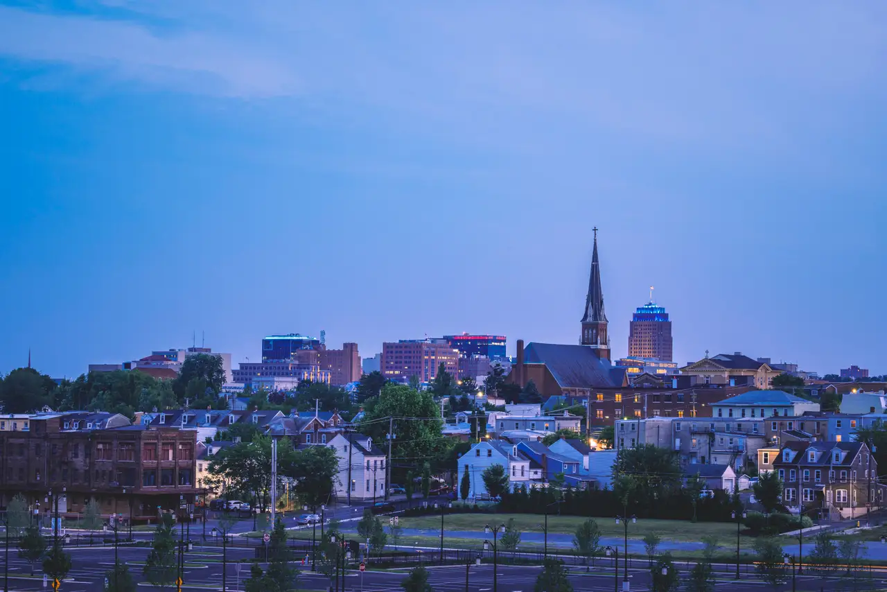 Fine-art photograph, “Allentown Skyline at Blue Hour - Allentown RFIV0562,” from the Pennsylvania - the others collection.