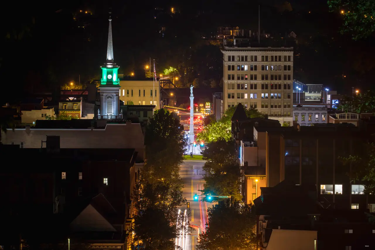 Fine-art photograph, “Easton Downtown Light Trails at Night - Easton RFIV9596,” from the Pennsylvania - the others collection.