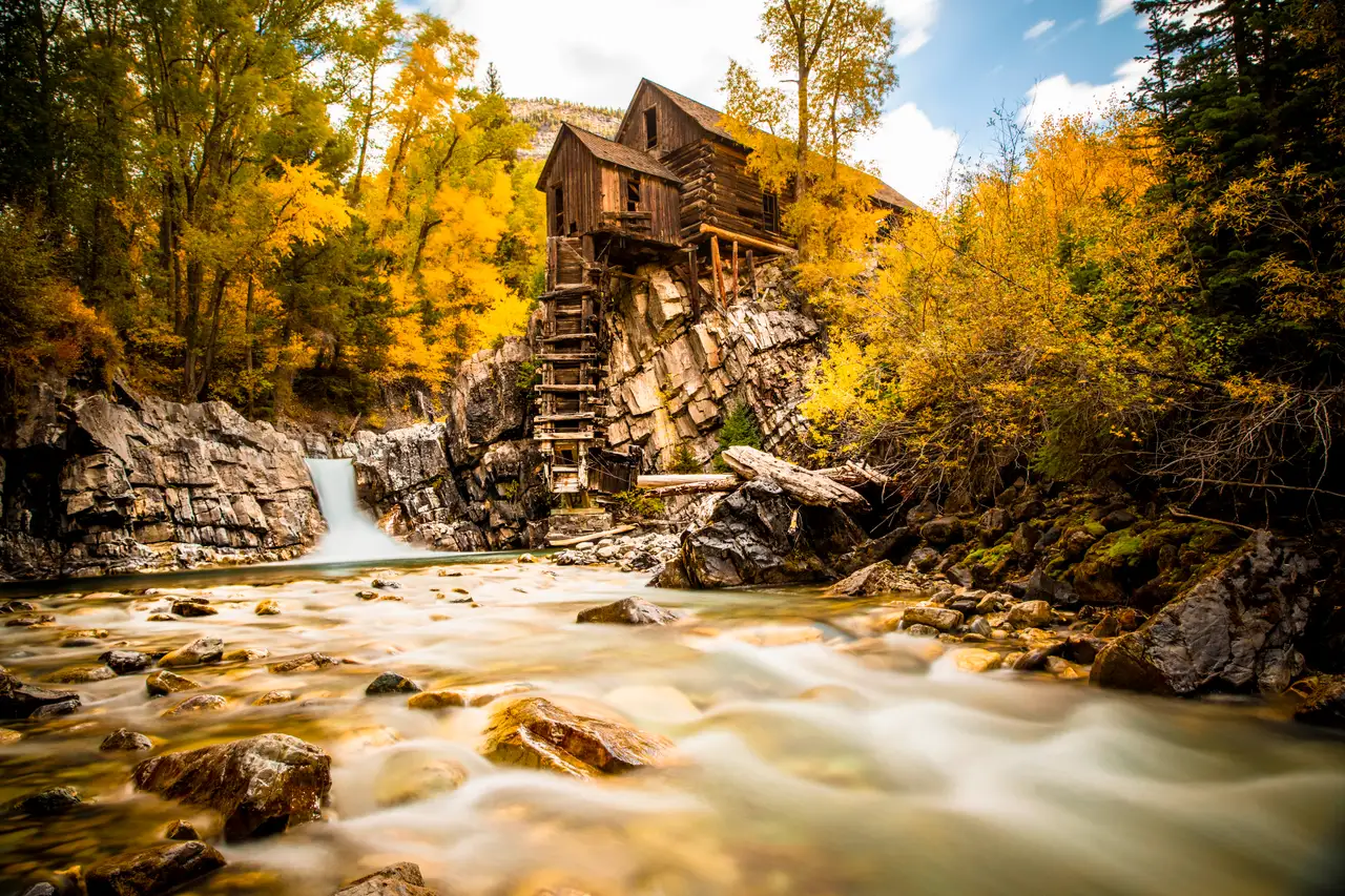 Fine-art photograph, “Crystal Mill in Autumn - 5DM45023,” from the Random - Nature collection.
