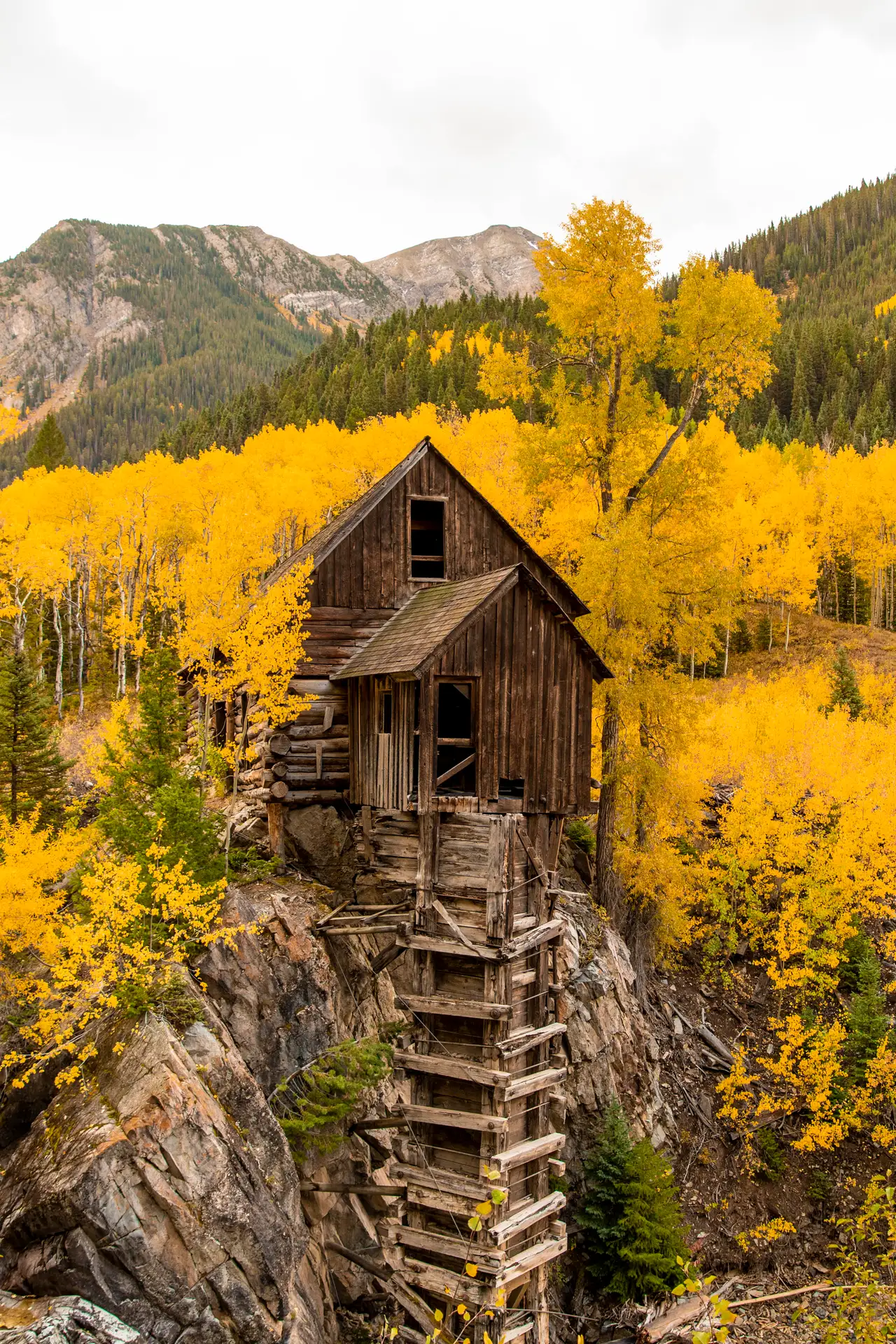 Fine-art photograph, “Crystal Mill Beneath Golden Aspens - 5DM45096,” from the Random - Nature collection.