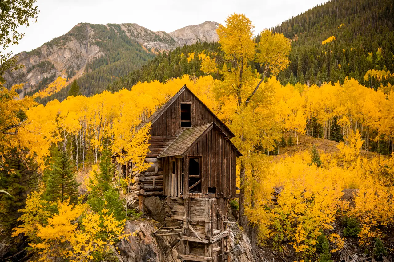 Fine-art photograph, “Crystal Mill and Autumn Color - 5DM45097,” from the Random - Nature collection.