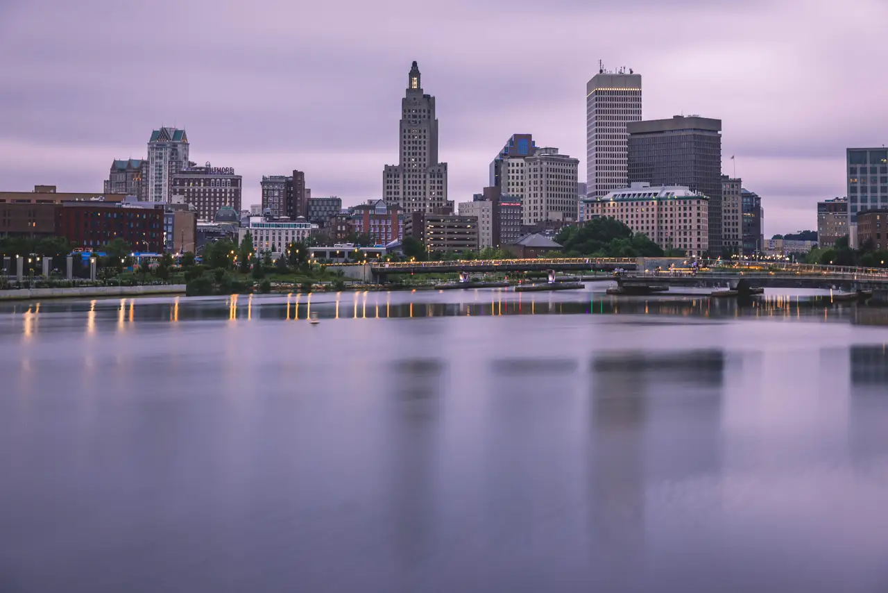 Fine-art photograph, “Providence Skyline in Lavender Light - FIV4722,” from the Rhode Island collection.
