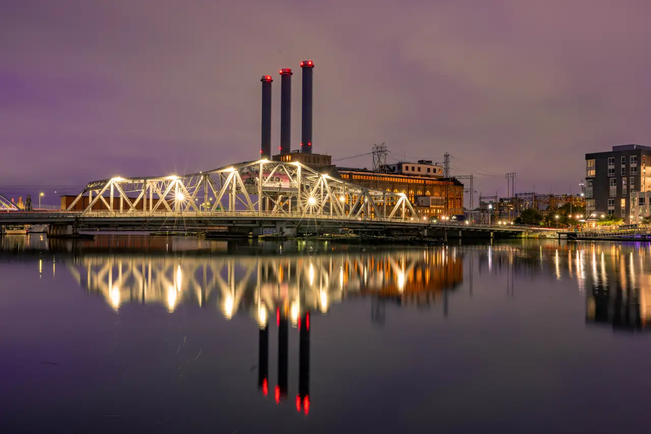 Fine-art photograph, “Providence River Bridge and Reflections - FIV4747,” from the Rhode Island collection.