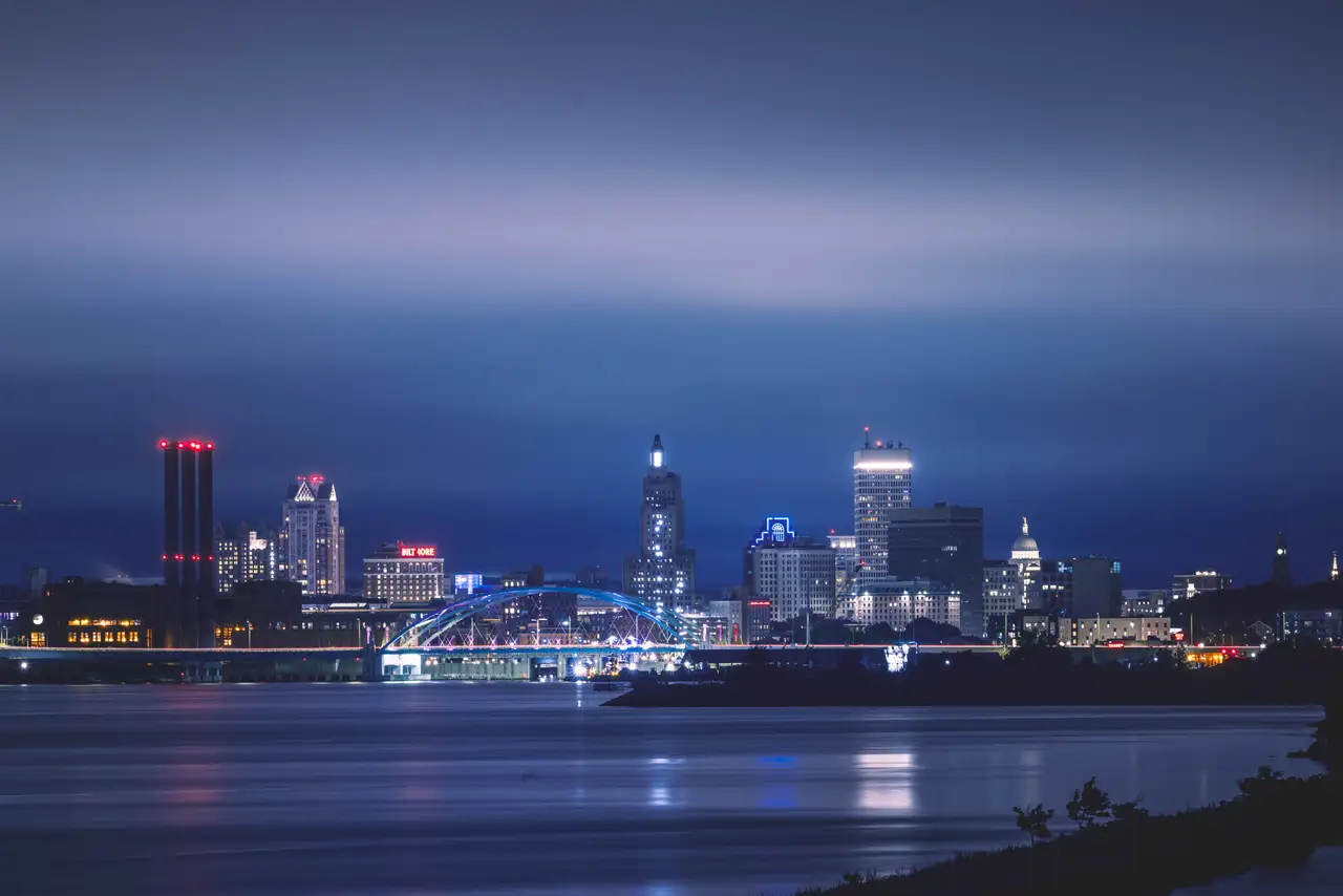 Fine-art photograph, “Providence Skyline at Deep Blue Hour - FIV4750,” from the Rhode Island collection.