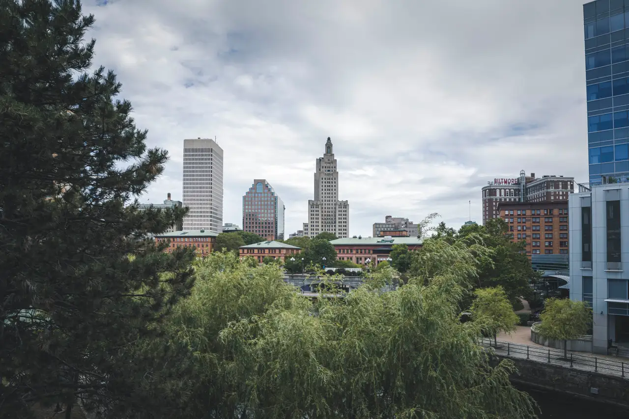 Fine-art photograph, “Providence Skyline Beyond the Trees - RFIV0724,” from the Rhode Island collection.