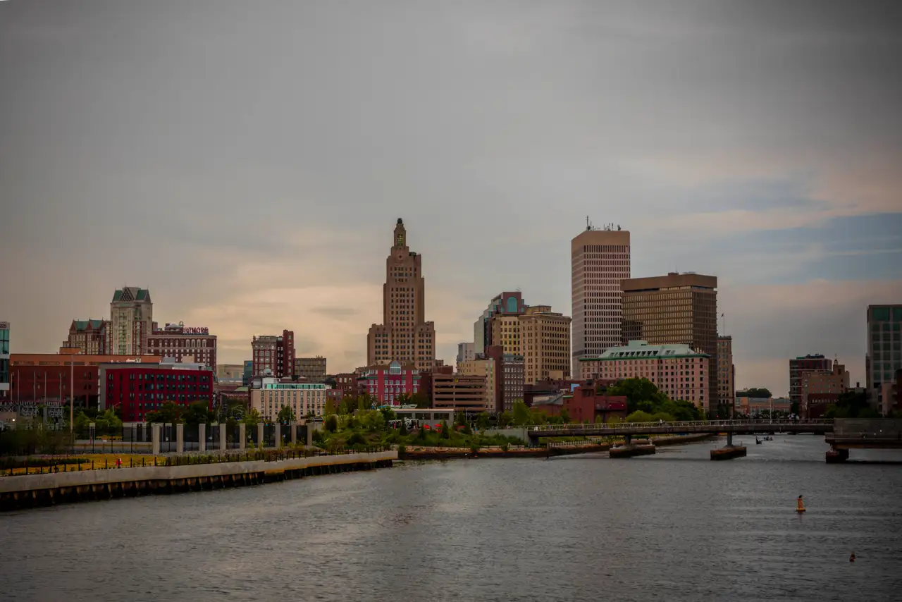 Fine-art photograph, “Providence Skyline Under Summer Haze - RFIV0755,” from the Rhode Island collection.