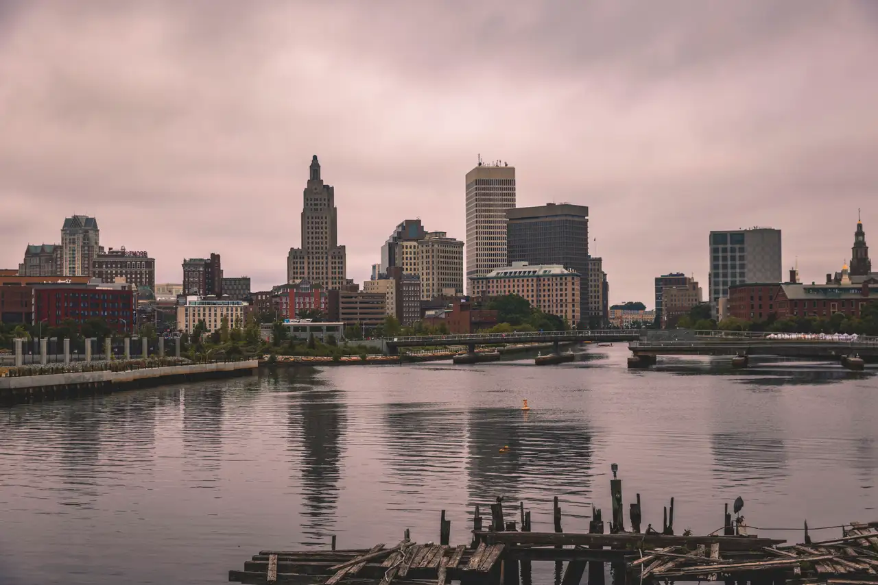 Fine-art photograph, “Providence Skyline Reflections - RFIV1303,” from the Rhode Island collection.