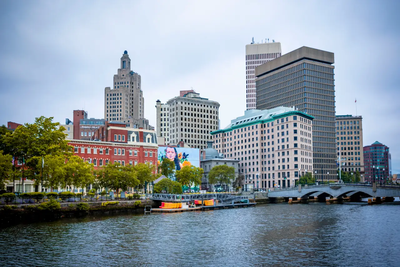 Fine-art photograph, “Providence Riverwalk and Skyline - RFIV1311,” from the Rhode Island collection.