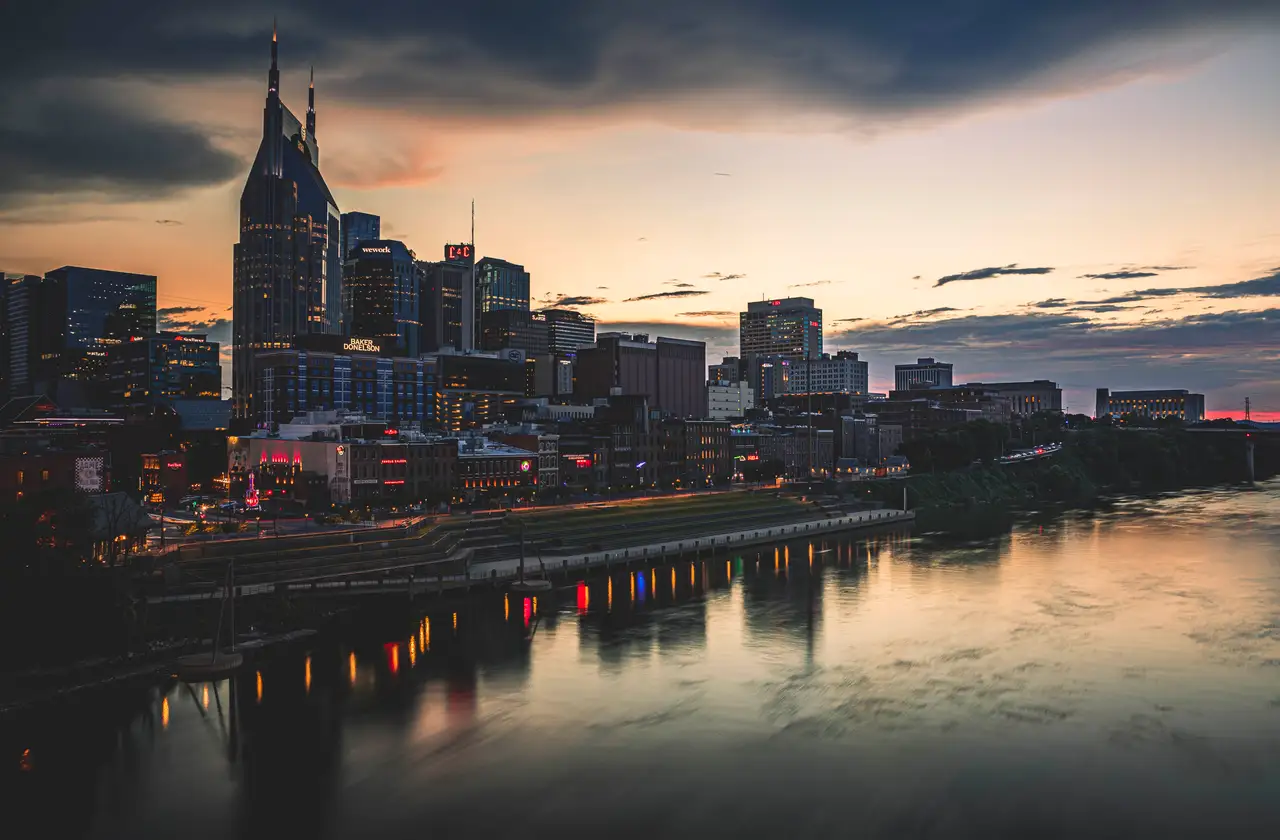 Fine-art photograph, “Nashville Skyline and Cumberland River - Nashville 5DM42266,” from the Tennessee collection.