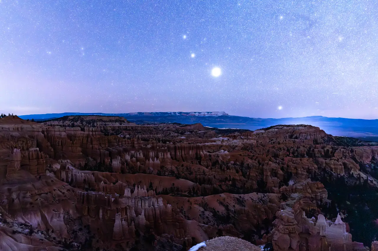 Fine-art photograph, “Bryce Canyon Under Moonlight, Last Warmth - 5M2A6234,” from the Utah collection.