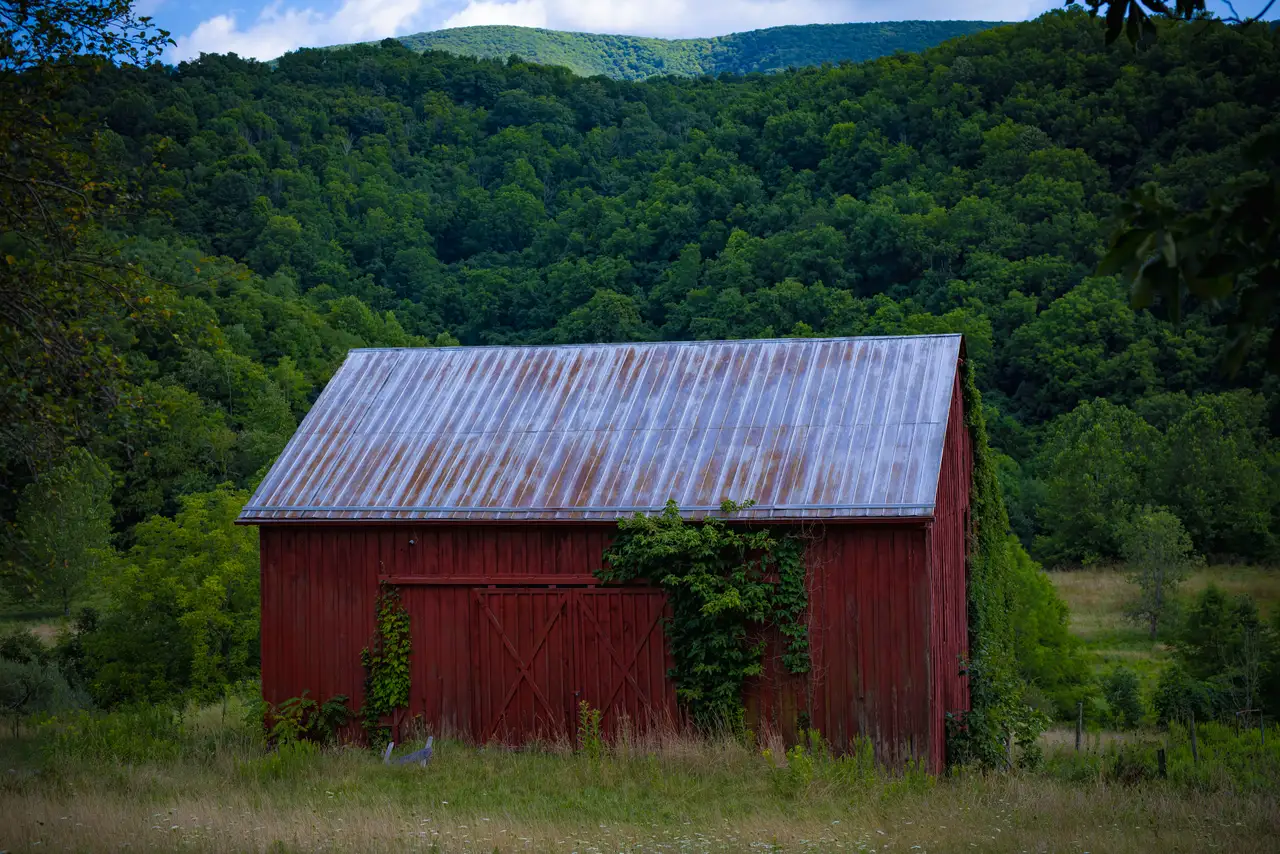 Fine-art photograph, “Virginia Red Barn Beneath Summer Clouds - FIV2223,” from the Virginia - non city collection.