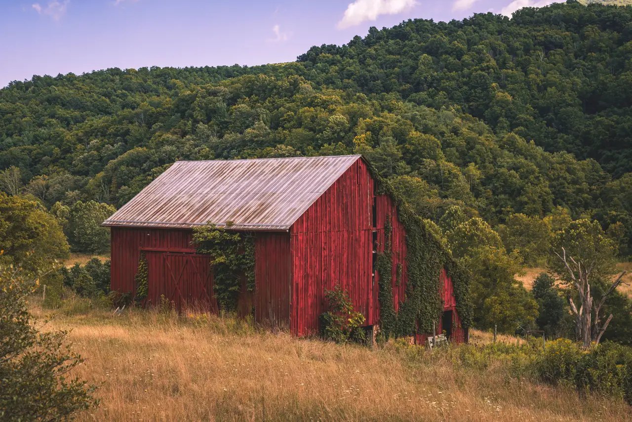 Fine-art photograph, “Virginia Red Barn at Dusk - FIV2225,” from the Virginia - non city collection.