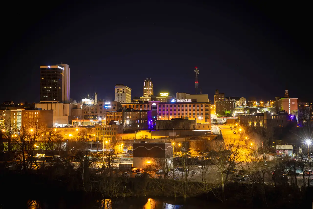 Fine-art photograph, “Lynchburg Skyline Above the River - Lynchburg RFIV5353,” from the Virginia collection.