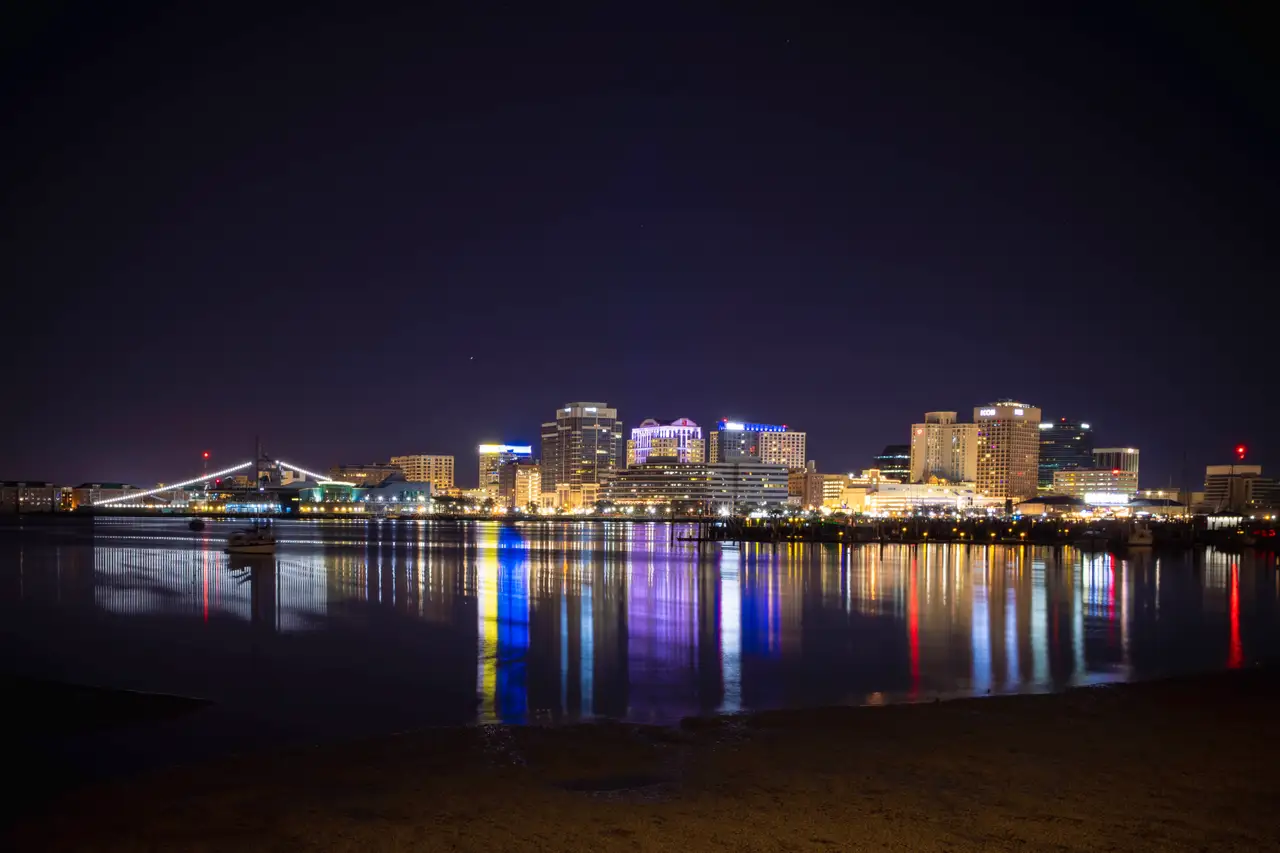 Fine-art photograph, “Norfolk Skyline and River Reflections - Norfolk RFIV5752,” from the Virginia collection.