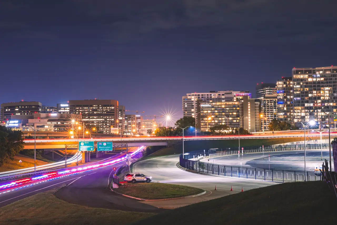 Fine-art photograph, “Pentagon City Light Trails at Blue Hour - Pentagon City RFIV4951,” from the Virginia collection.