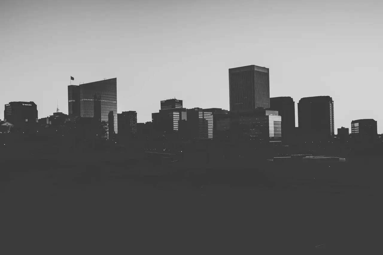 Fine-art photograph, “Richmond Skyline in Black and White - Richmond RFIV5374,” from the Virginia collection.