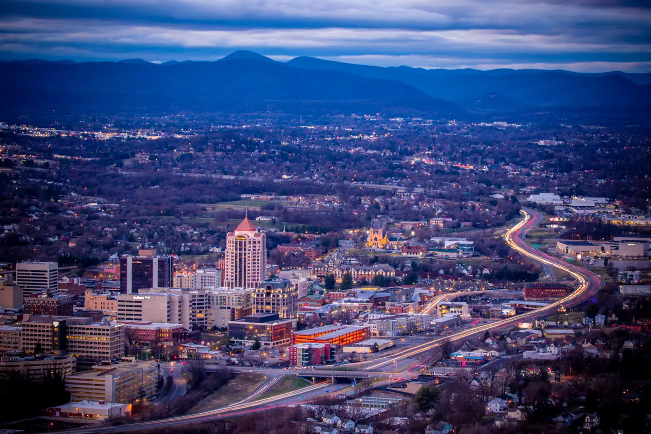Fine-art photograph, “Roanoke Skyline and Mountain Highway - Roanoke RFIV5315,” from the Virginia collection.