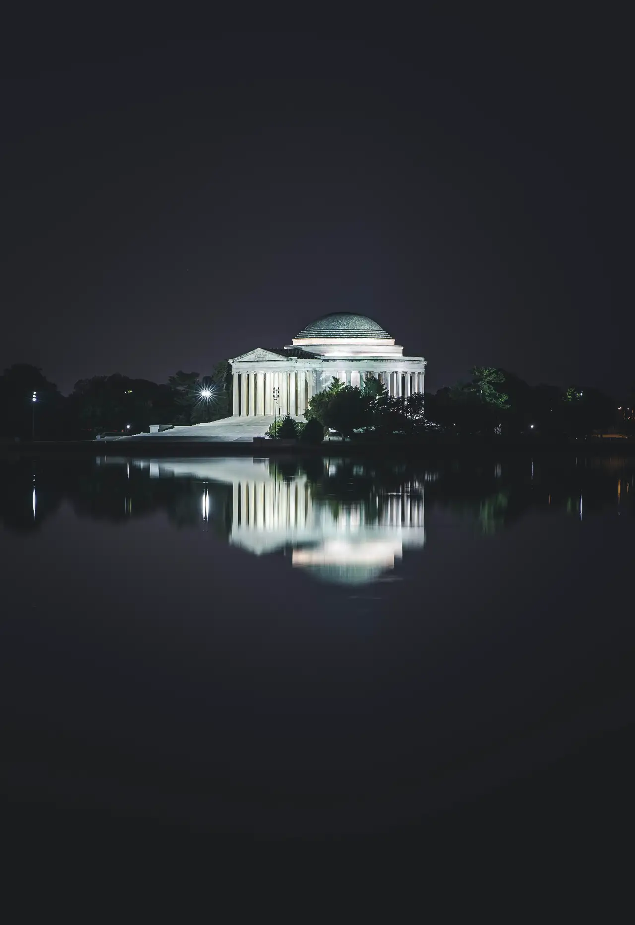 Fine-art photograph, “Jefferson Memorial Reflection at Night, Last Train Home - 5DM40371,” from the Washington D.C. collection.